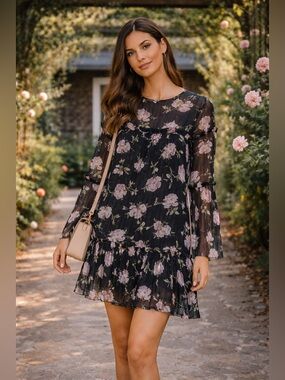 Ulla Johnson Silk Floral Mini Dress Ruffle Sleeve Boho Size S